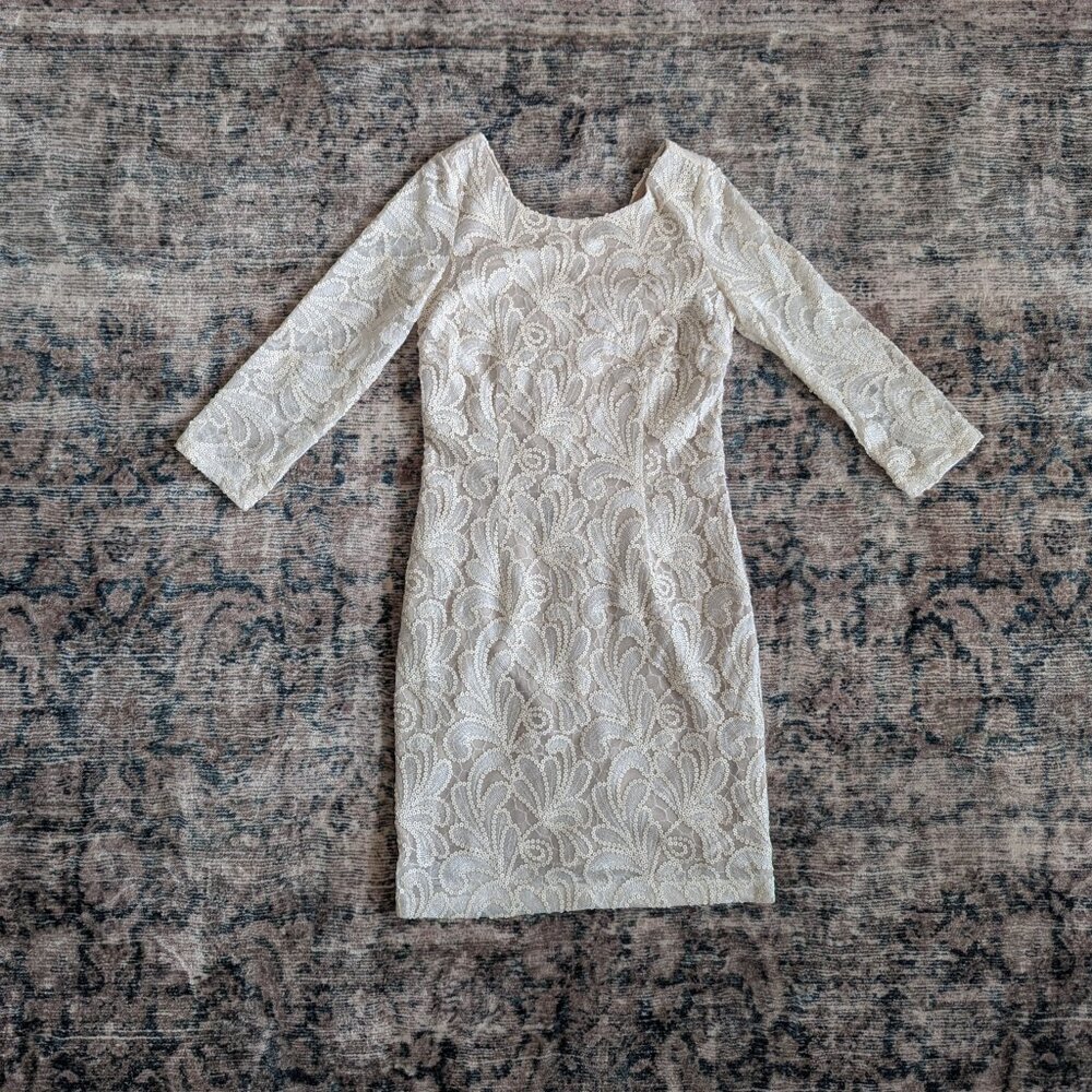 Minuet champagne sequined sheath dress, small (fits like 0 or 00)